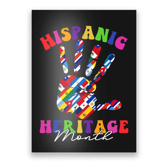 Retro Hispanic Heritage Month All Countries Heart Hands Poster