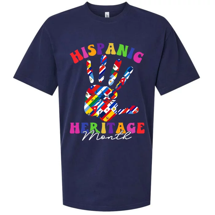 Retro Hispanic Heritage Month All Countries Heart Hands Sueded Cloud Jersey T-Shirt