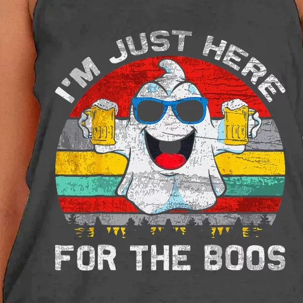 Retro Halloween Im Just Here For The Boos Cute Ghost Beer Women's Knotted Racerback Tank