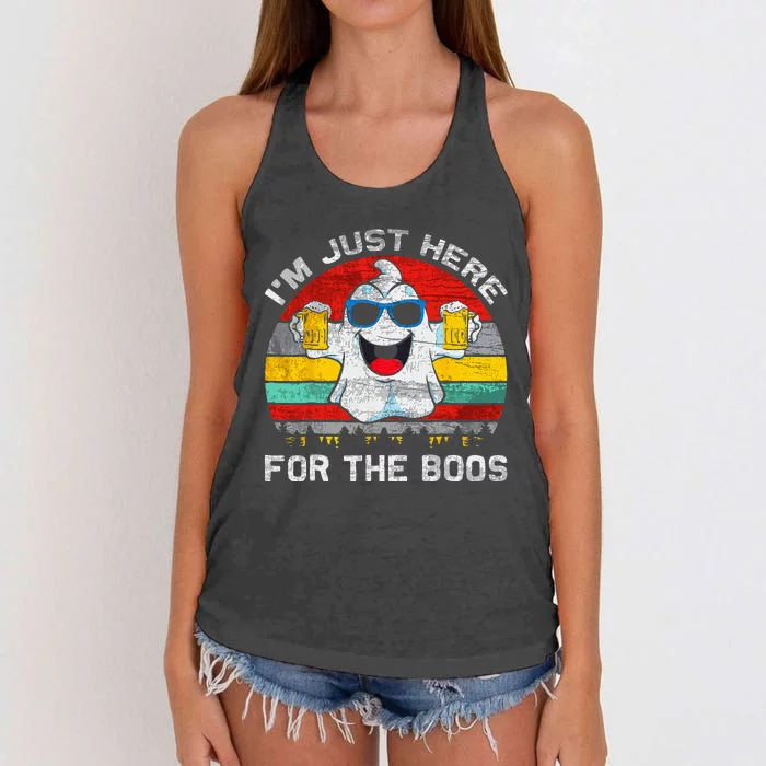 Retro Halloween Im Just Here For The Boos Cute Ghost Beer Women's Knotted Racerback Tank