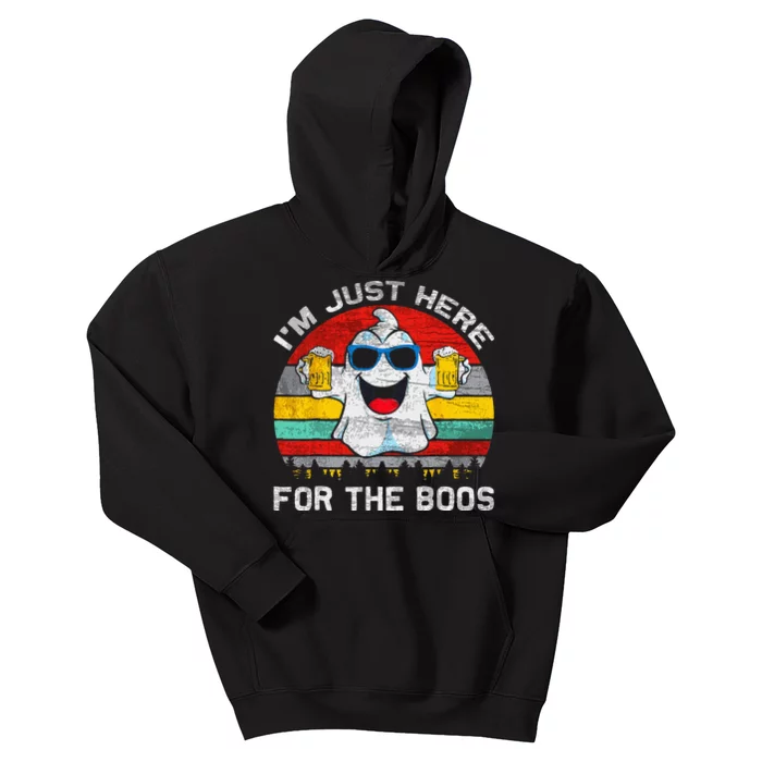 Retro Halloween Im Just Here For The Boos Cute Ghost Beer Kids Hoodie