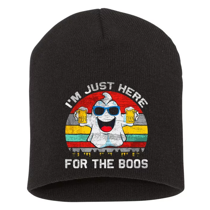 Retro Halloween Im Just Here For The Boos Cute Ghost Beer Short Acrylic Beanie