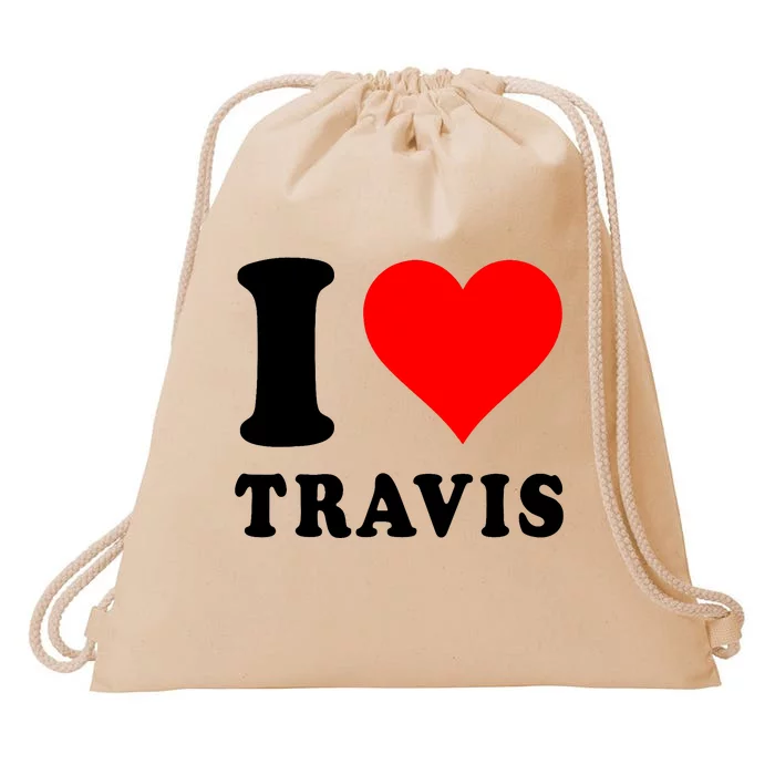 Red Heart I Love Travis Drawstring Bag