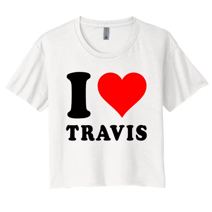 Red Heart I Love Travis Women's Crop Top Tee