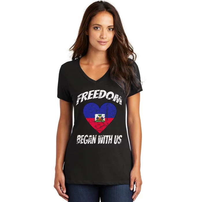 Retro Haitian Independence Celebration Day Women's V-Neck T-Shirt