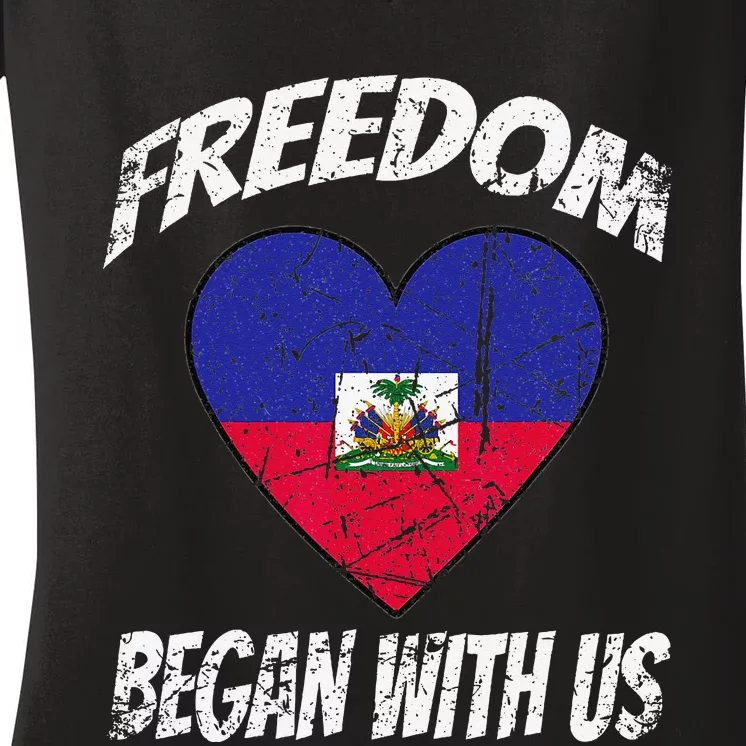 Retro Haitian Independence Celebration Day Women's V-Neck T-Shirt