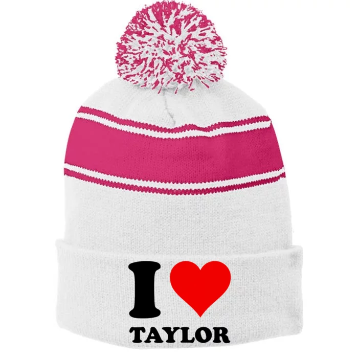 Red Heart I Love Taylor Stripe Pom Pom Beanie