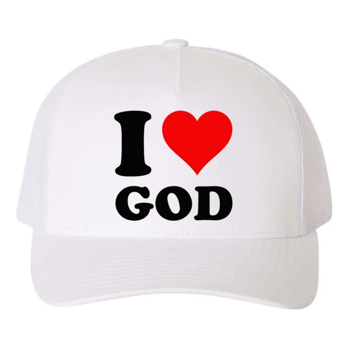 Red Heart I Love God Yupoong Adult 5-Panel Trucker Hat