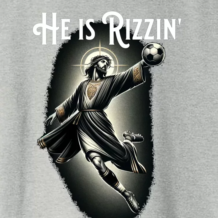 Rizzen He Is Rizzin Jesus Playing Soccer Funny Sports Rizz Women's Crop Top Tee