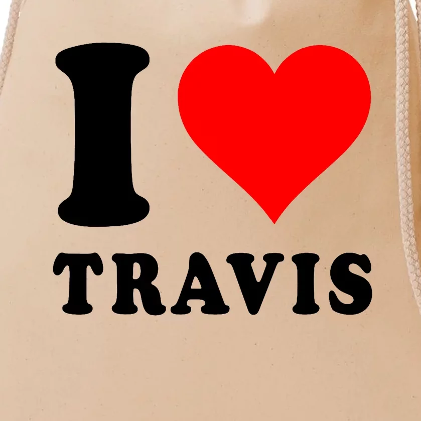 Red Heart I Love Travis Drawstring Bag