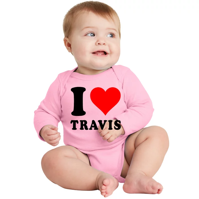 Red Heart I Love Travis Baby Long Sleeve Bodysuit