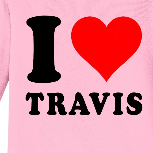 Red Heart I Love Travis Baby Long Sleeve Bodysuit