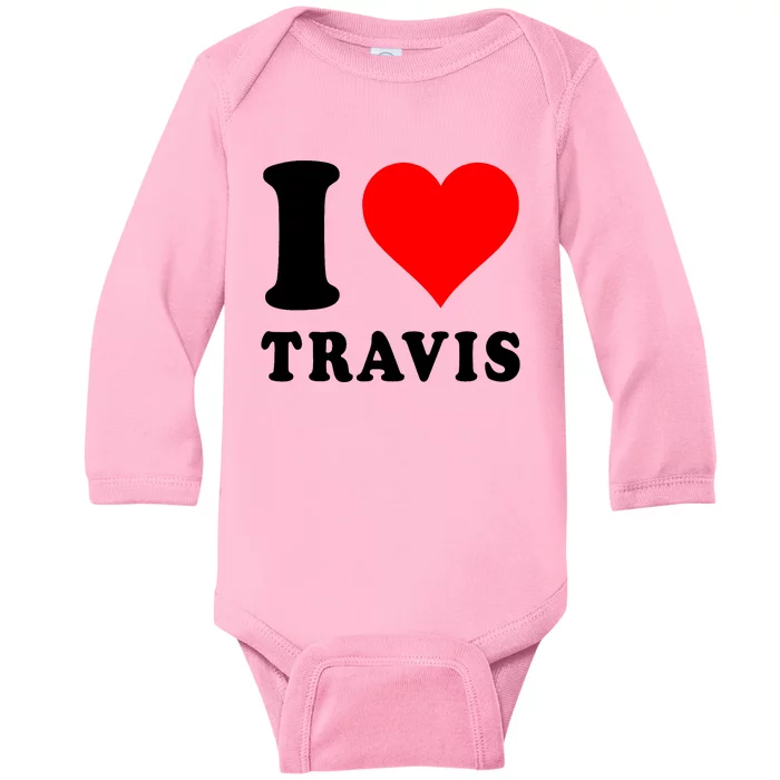 Red Heart I Love Travis Baby Long Sleeve Bodysuit