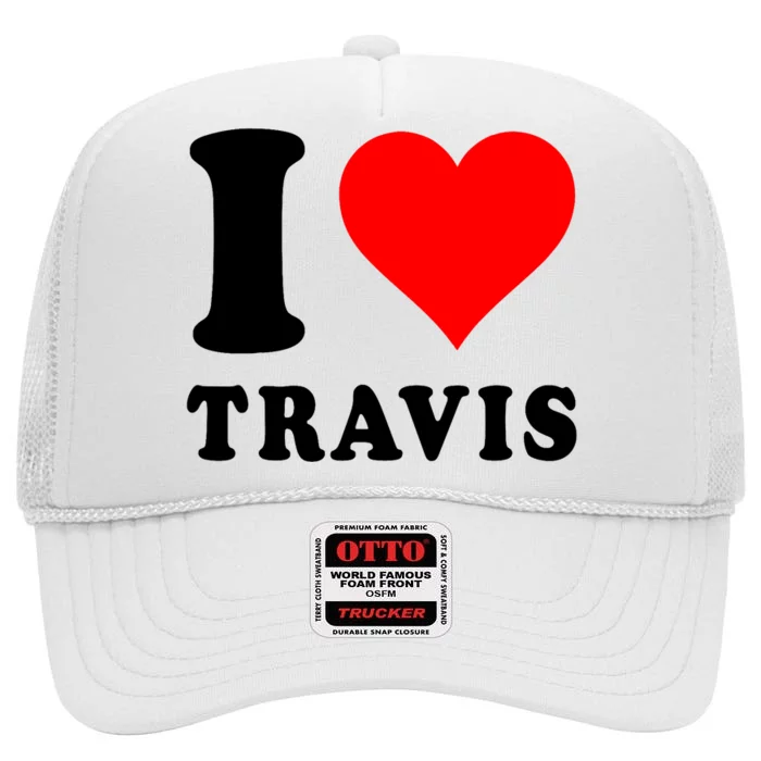 Red Heart I Love Travis High Crown Mesh Trucker Hat