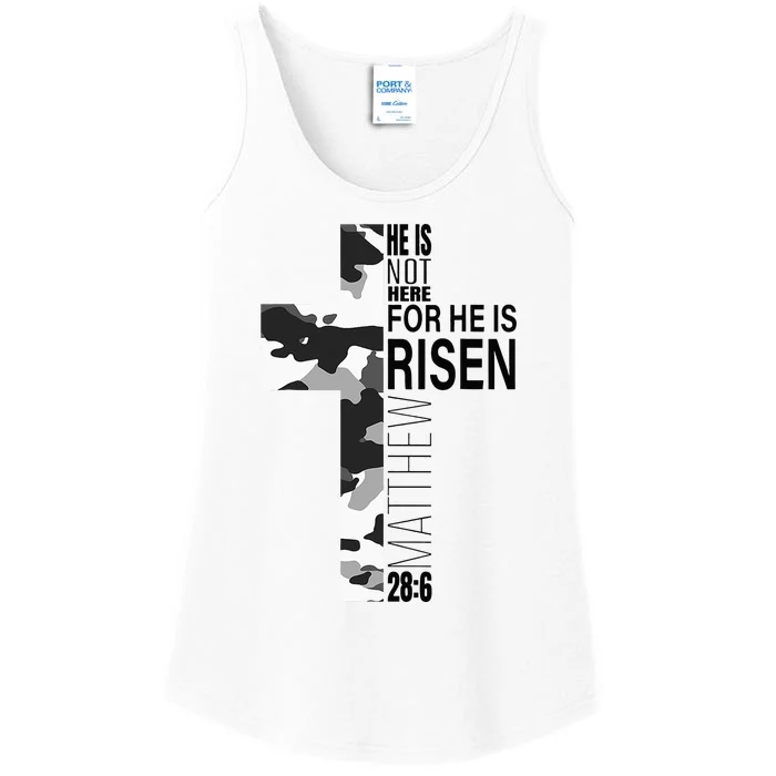 Religious He Is Risen Christian Easter Camouflage Cross Ladies Essential Tank