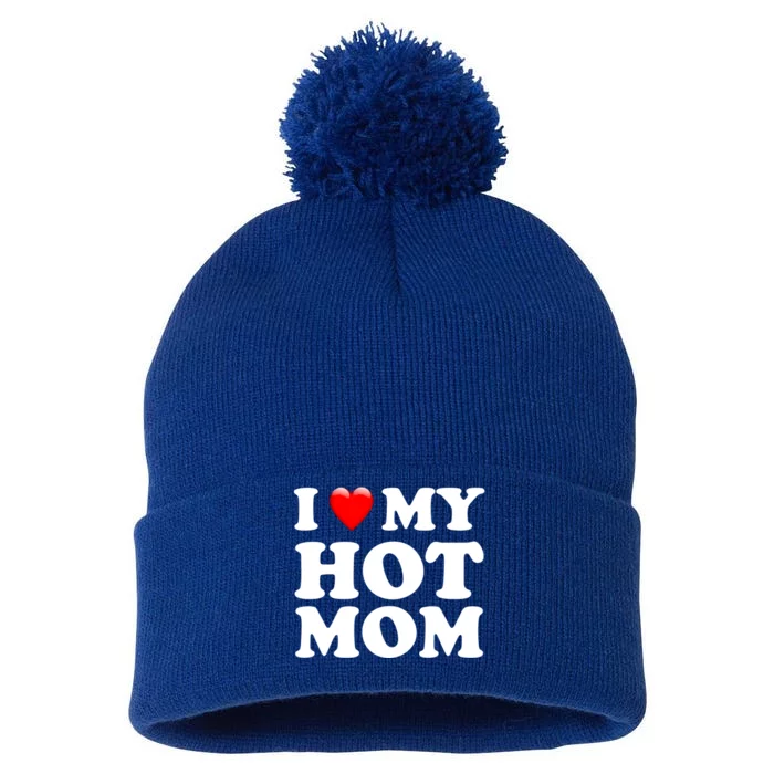 Red Heart I Love My Hot Mom Hot Mother Gift Pom Pom 12in Knit Beanie