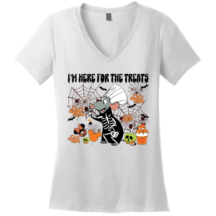 Remy Halloween Im Here For The Treats Snacks Halloween Little Women's V-Neck T-Shirt