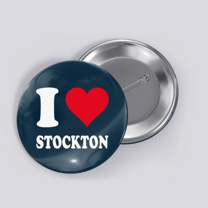 Red Heart I Love Stockton Button