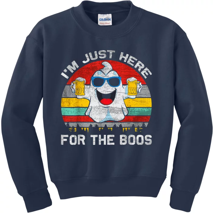 Retro Halloween I'm Just Here For The Boos Cute Ghost Beer Kids Sweatshirt