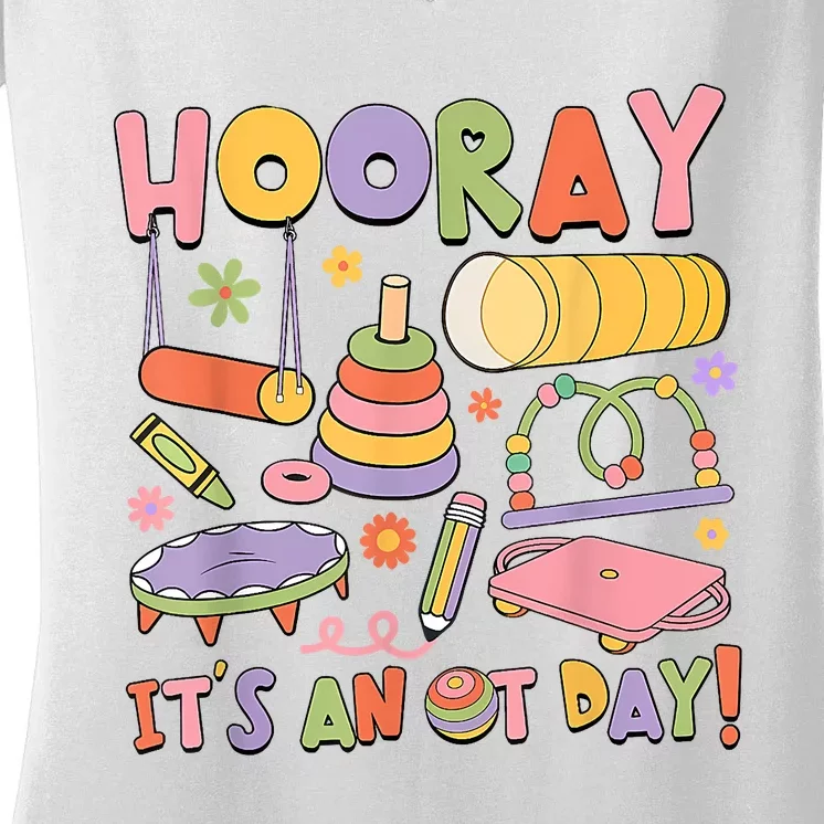 Retro Hooray It’s An OT Day Occupational Therapy Pediatric Women's V-Neck T-Shirt