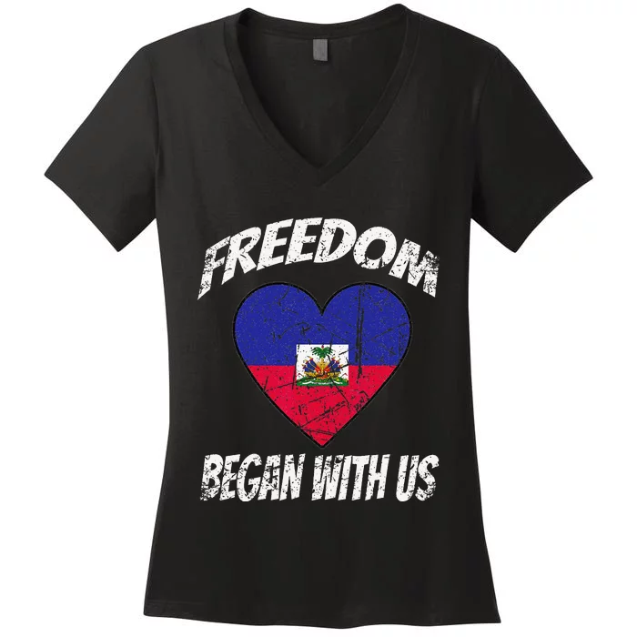 Retro Haitian Independence Celebration Day Women's V-Neck T-Shirt