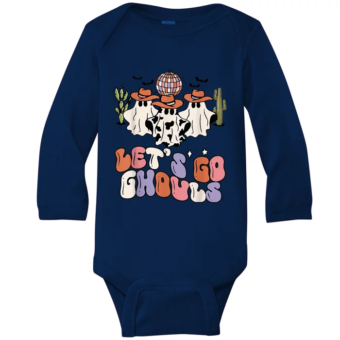 Retro Halloween Lets Go Ghouls Western Ghosts Disco Gift Baby Long Sleeve Bodysuit