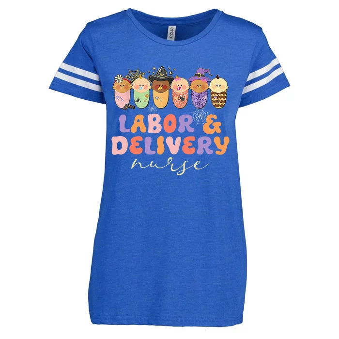 Retro Halloween L&D Labor And Delivery Nurse Party Costume Enza Ladies Jersey Football T-Shirt