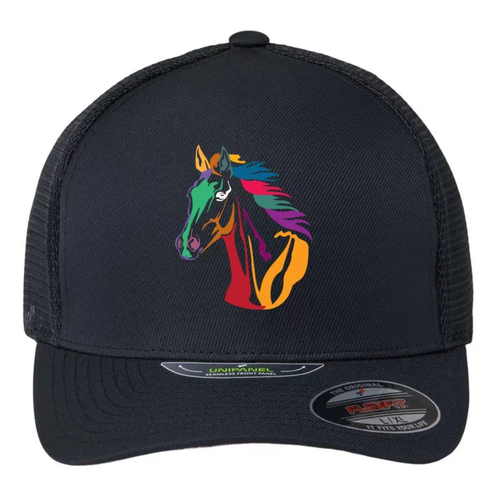 Rainbow Horse Lover Cute Flexfit Unipanel Trucker Cap