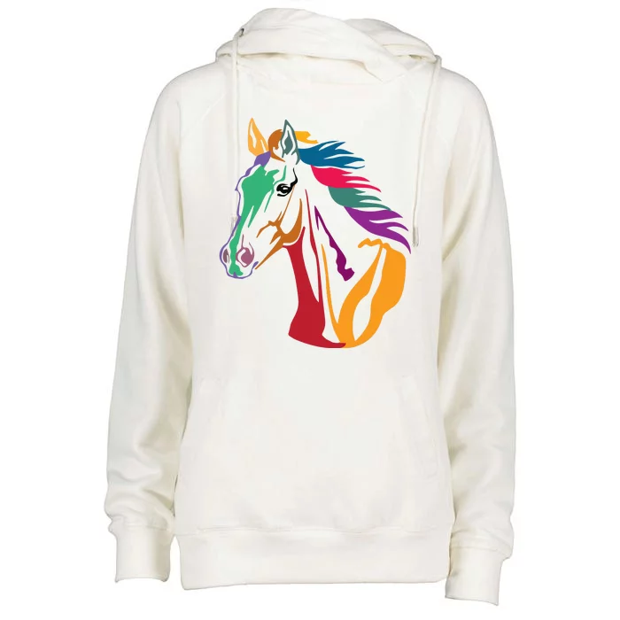 Rainbow Horse Lover Cute Womens Funnel Neck Pullover Hood