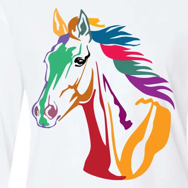 Rainbow Horse Lover Cute Womens Cotton Relaxed Long Sleeve T-Shirt