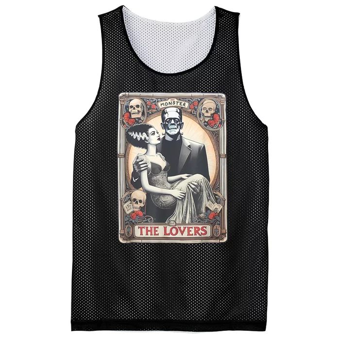 Retro Halloween Lovers Tarot Card Halloween Mesh Reversible Basketball Jersey Tank