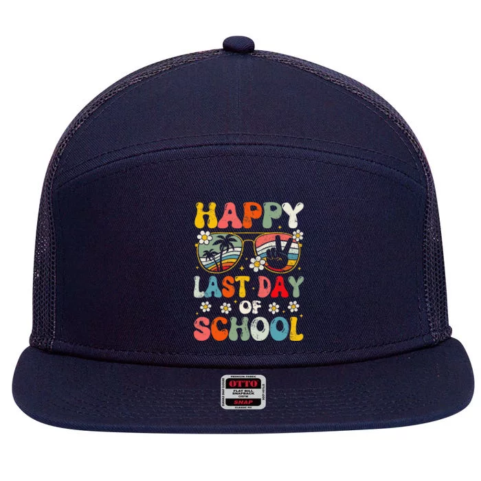 Retro Happy Last Day Of School Teacher Student Hello Summer 7 Panel Mesh Trucker Snapback Hat