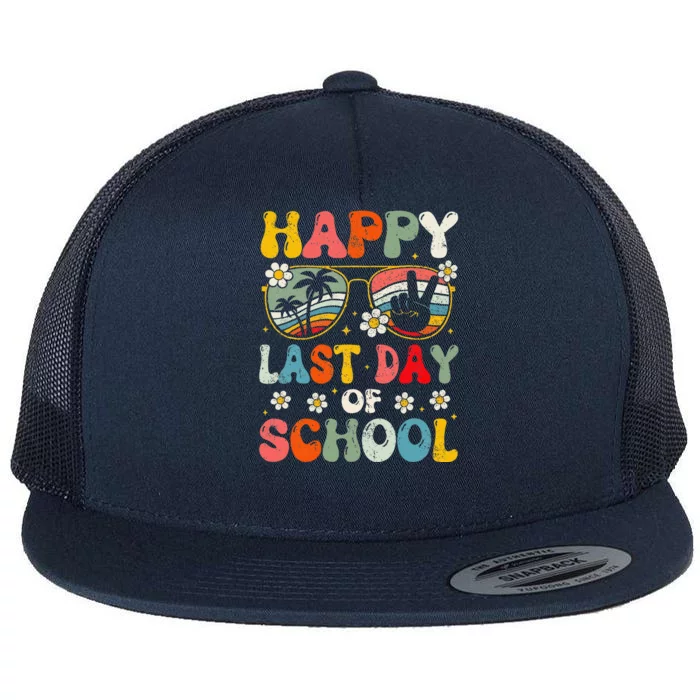 Retro Happy Last Day Of School Teacher Student Hello Summer Flat Bill Trucker Hat