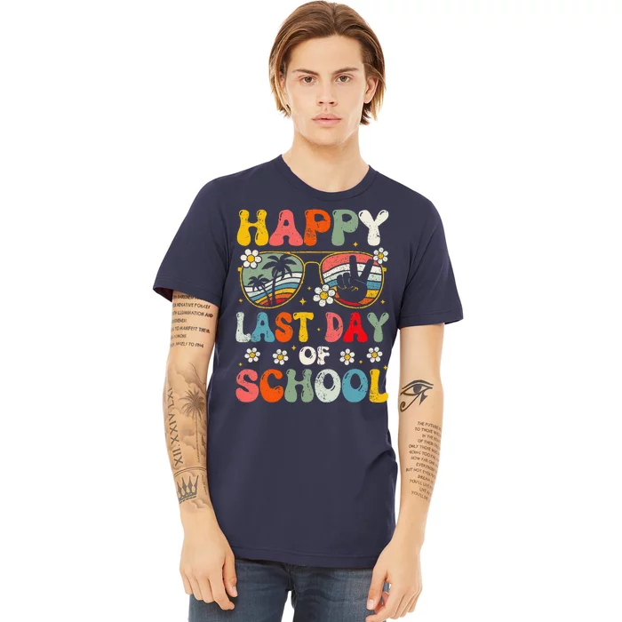 Retro Happy Last Day Of School Teacher Student Hello Summer Premium T-Shirt