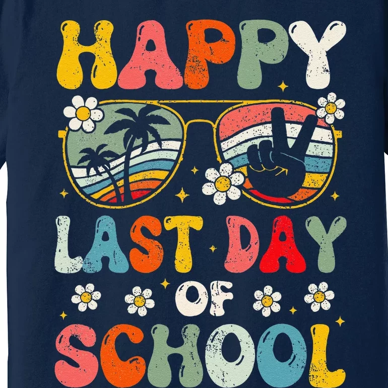 Retro Happy Last Day Of School Teacher Student Hello Summer Premium T-Shirt