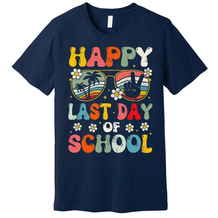 Retro Happy Last Day Of School Teacher Student Hello Summer Premium T-Shirt