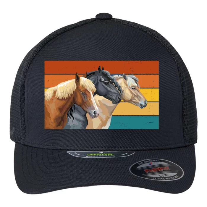 Retro Horses Lover Cute Gift Flexfit Unipanel Trucker Cap