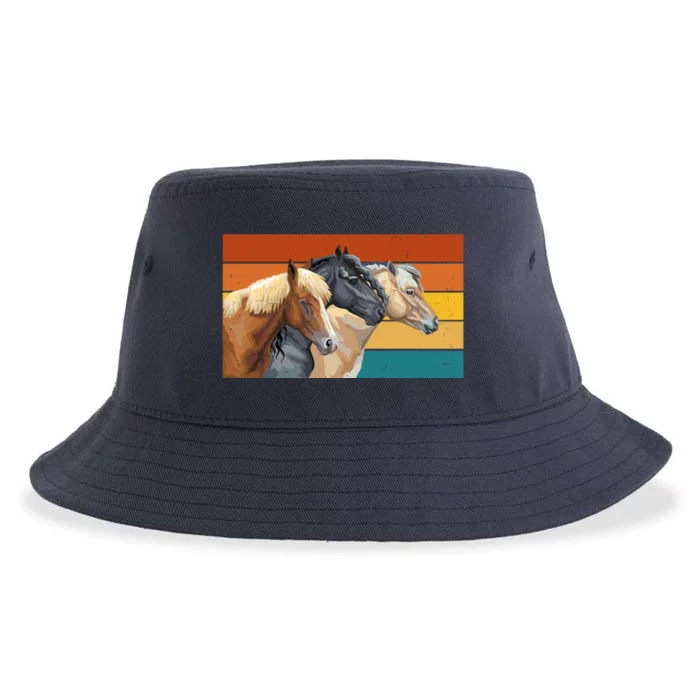 Retro Horses Lover Cute Gift Sustainable Bucket Hat