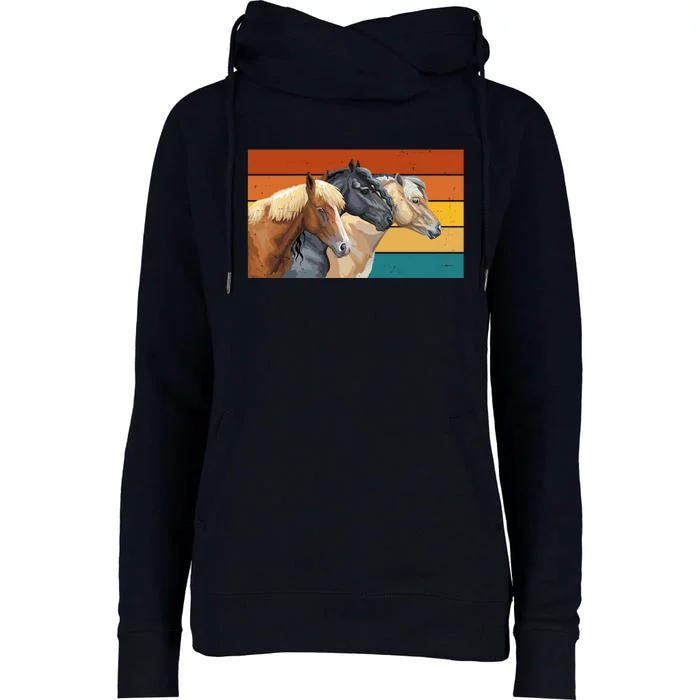 Retro Horses Lover Cute Gift Womens Funnel Neck Pullover Hood