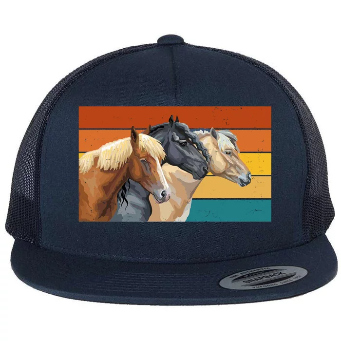 Retro Horses Lover Cute Gift Flat Bill Trucker Hat