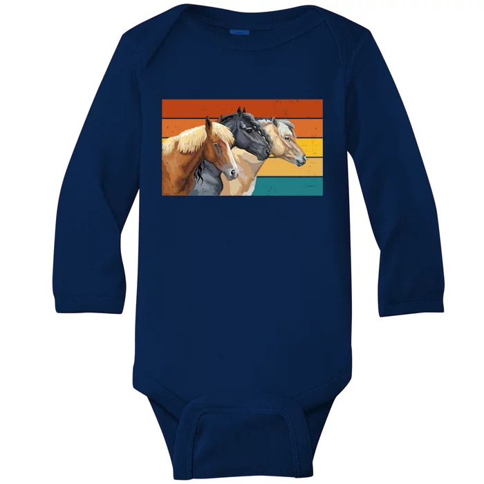 Retro Horses Lover Cute Gift Baby Long Sleeve Bodysuit