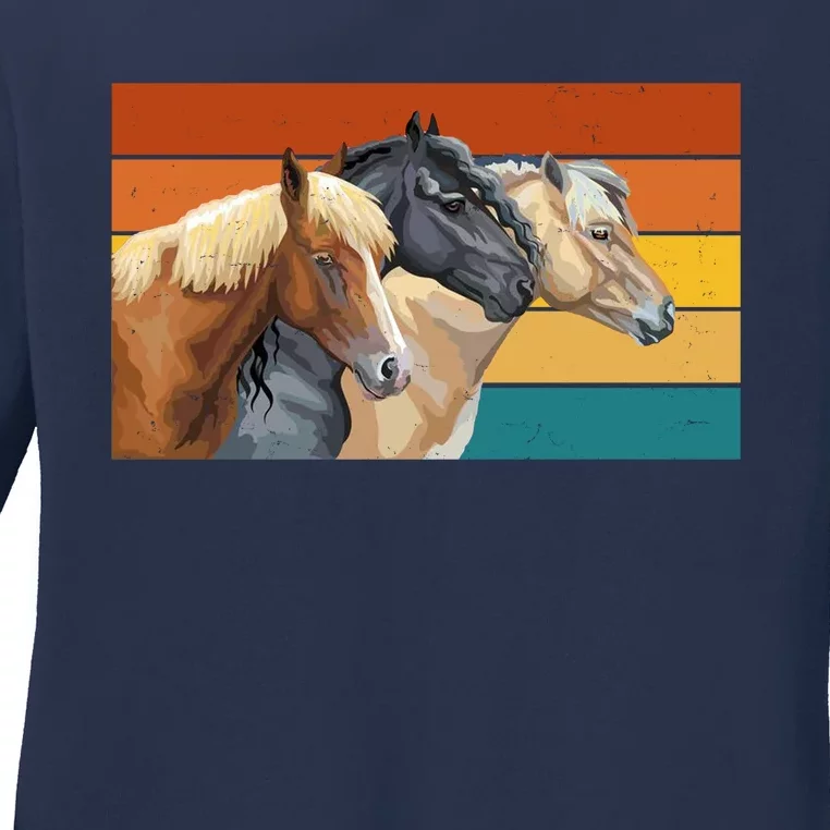 Retro Horses Lover Cute Gift Ladies Long Sleeve Shirt