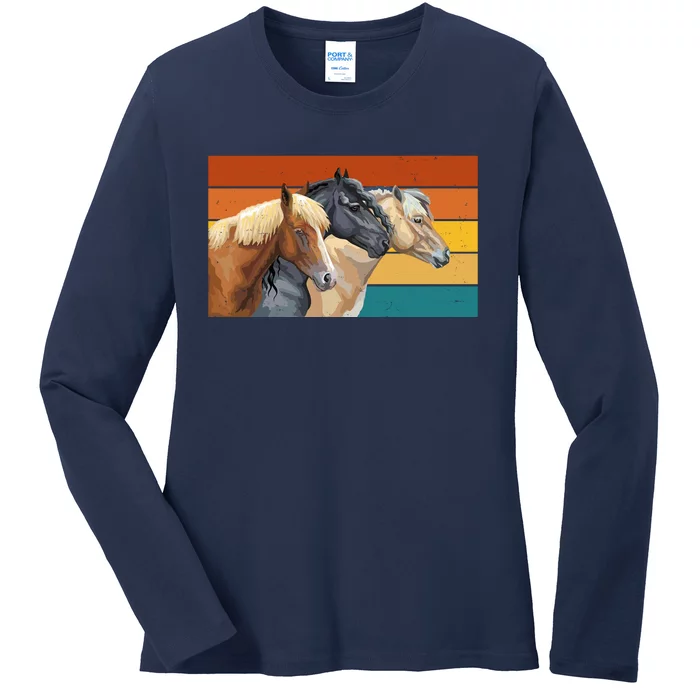 Retro Horses Lover Cute Gift Ladies Long Sleeve Shirt