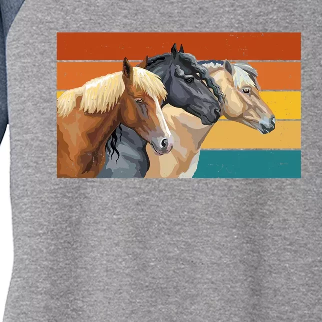 Retro Horses Lover Cute Gift Women's Tri-Blend 3/4-Sleeve Raglan Shirt