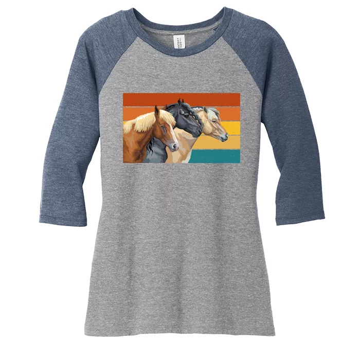 Retro Horses Lover Cute Gift Women's Tri-Blend 3/4-Sleeve Raglan Shirt