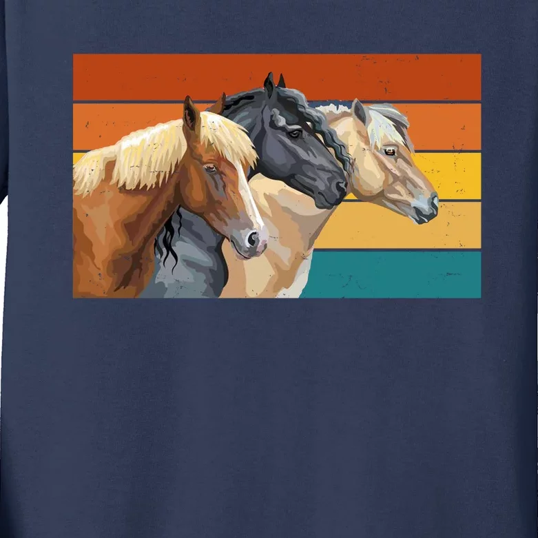 Retro Horses Lover Cute Gift Kids Long Sleeve Shirt