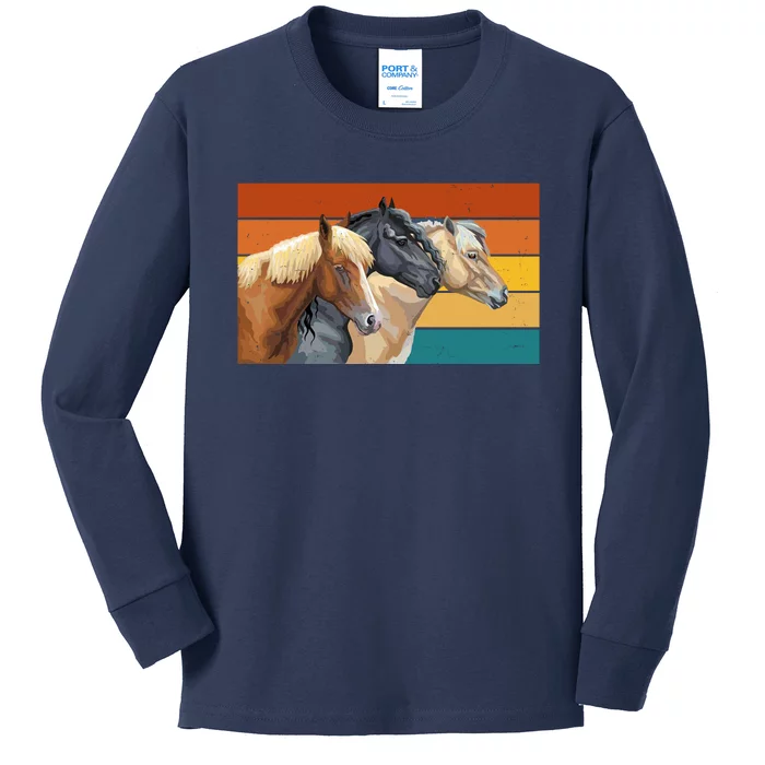 Retro Horses Lover Cute Gift Kids Long Sleeve Shirt