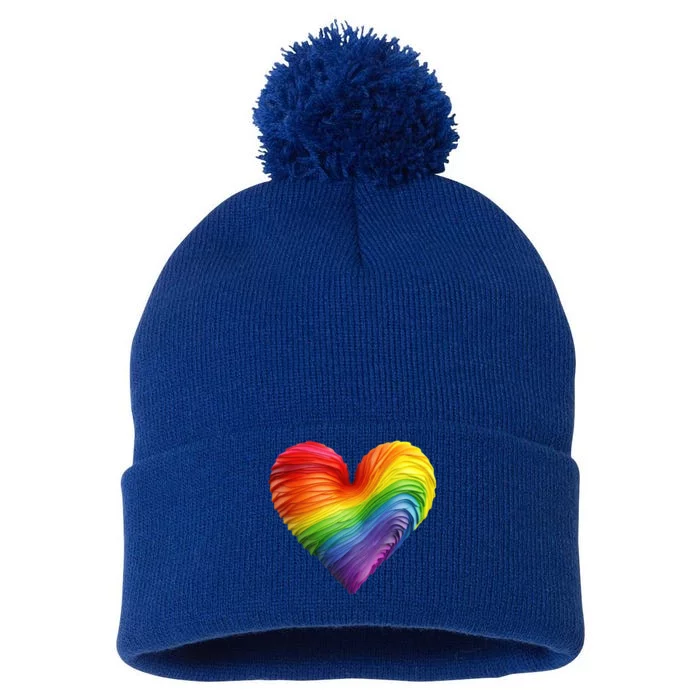 Rainbow Heart Lgbtq Flag Pride Parade Love Is Love Wins Gift Pom Pom 12in Knit Beanie