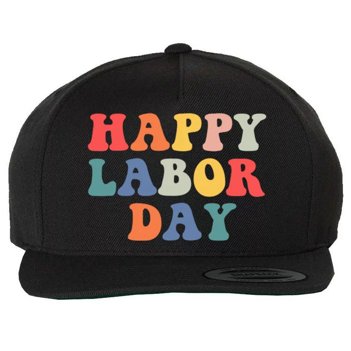 Rainbow Happy Labor Day Funny Groovy Design Cute Gift Wool Snapback Cap