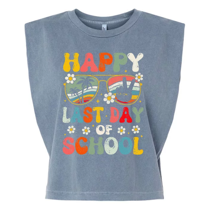 Retro Happy Last Day Of School Teacher Student Hello Summer Garment-Dyed Women's Muscle Tee